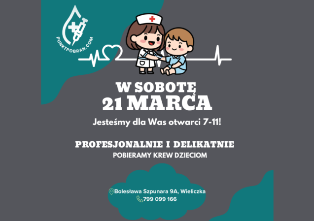 21 marca sobota Punkt Pobrań Krwi - Odnowa Życia jest otwarty